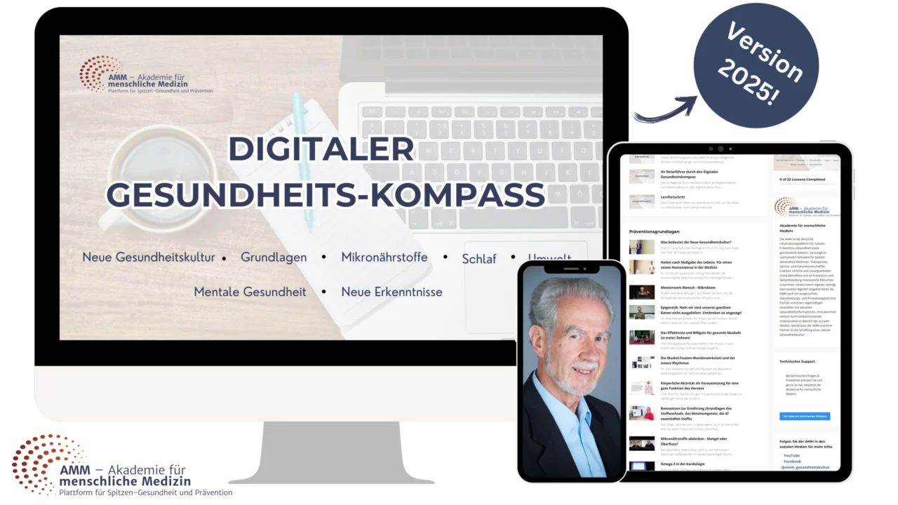 Hero-Banner des Digitalen Gesundheits-Kompass mit Laptop, Tastatur und Kursthemen