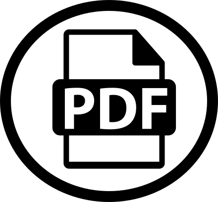 PDF-Datei-Symbol mit roter Schrift in schwarzem Kreis