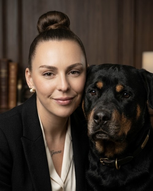 Digitales Marketing Crashkurs – Videokurs zum Online-Business 3 Hero-Grafik Digitales Marketing Crashkurs mit Autorin und Hund im Business-Setting