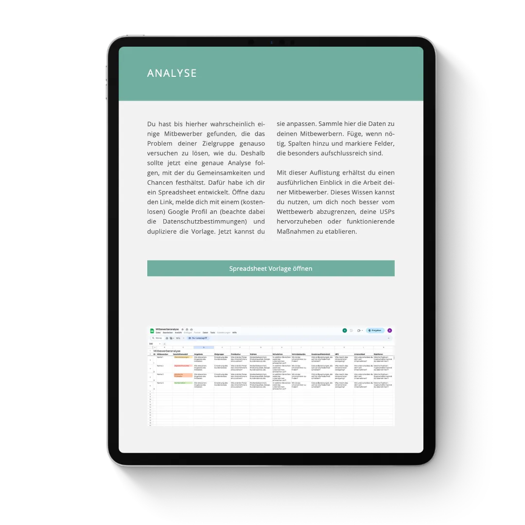 Tablet-Screenshot des Workbooks zum Thema Analyse mit Spreadsheet-Vorschau