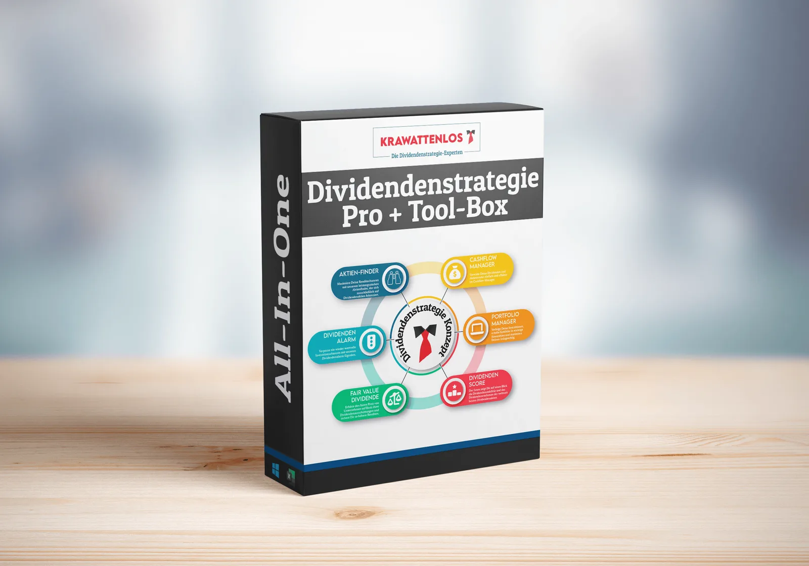Produktbox Dividendenstrategie Pro + Tool-Box von Krawattenlos mit Konzept-Grafik