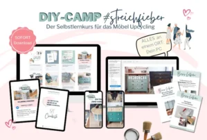 DIY-CAMP #streichfieber Selbstlernkurs für Möbel Upcycling mit Kursunterlagen auf verschiedenen Geräten