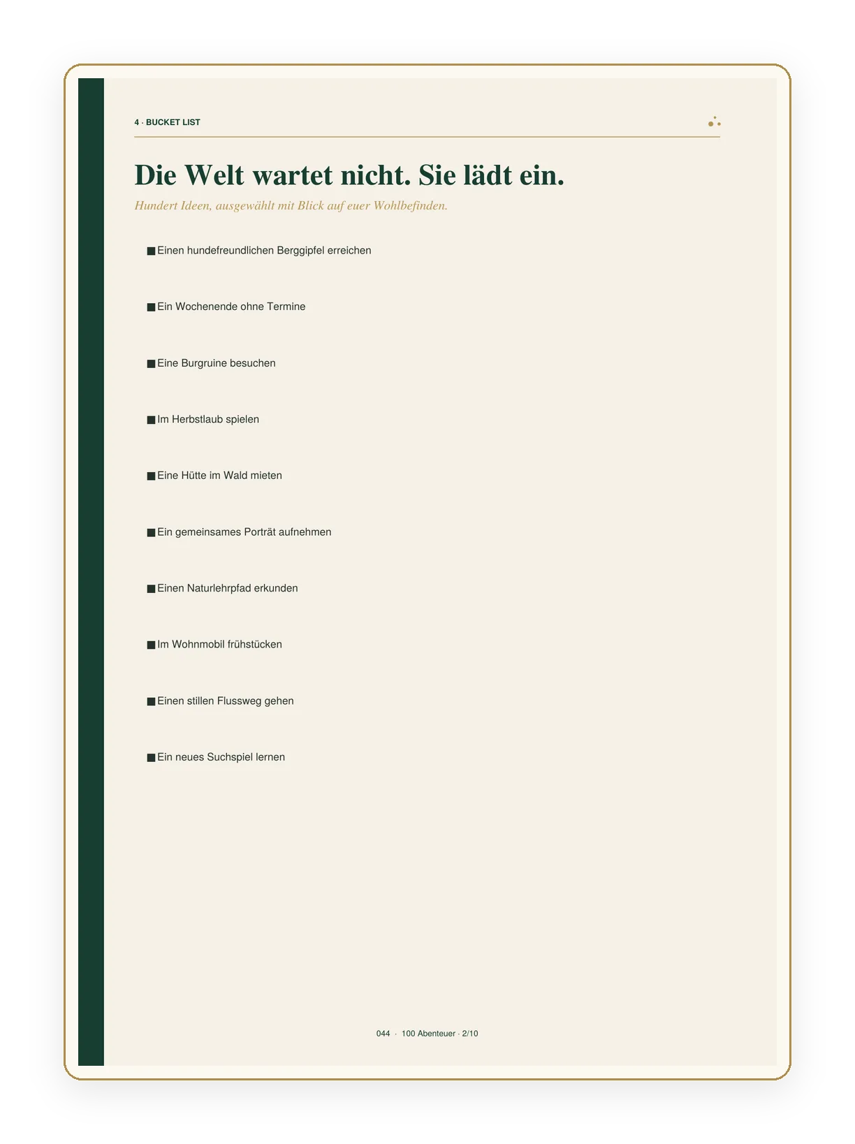 Bucket-List-Seite des Luxury Journal mit hundert Abenteurideen zum Abhaken