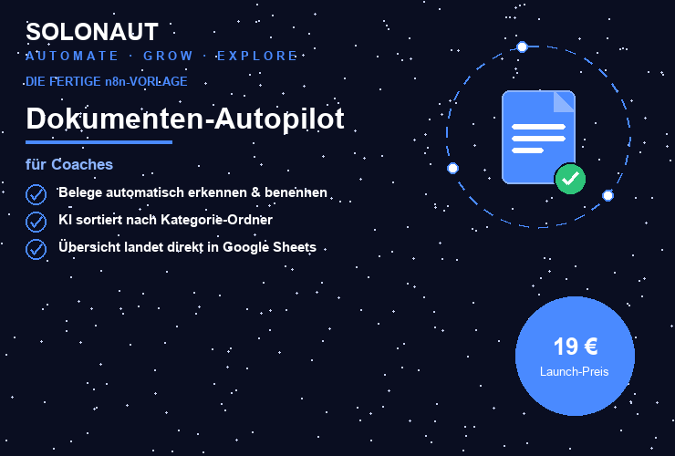 Dokumenten-Autopilot für Coaches Produktbild mit Dokumenten-Symbol und Automatisierungs-Features