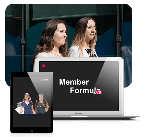 Member Formula Live Mockup mit zwei Frauen auf Laptop und Tablet Display