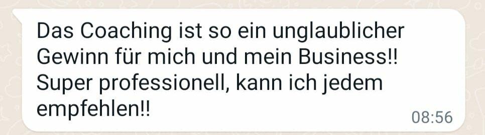 Kundenstimme: WhatsApp-Screenshot mit positiver Bewertung zum Coaching