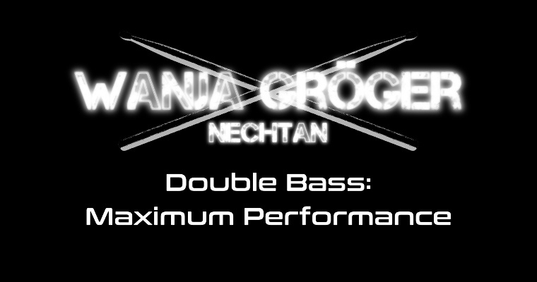 Double Bass: Maximum Performance Hero-Grafik mit Wanja Gröger Nechtan Logo und gekreuzten Drumsticks