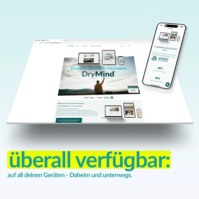 DryMind Website auf Laptop und Smartphone – Überall verfügbar, unterwegs und zuhause