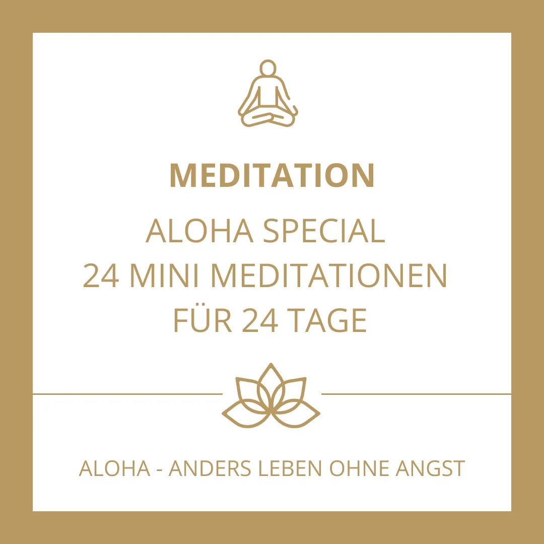 Meditationsprogramm-Cover mit Meditationsfigur, Lotos-Symbol und Schriftzug in Gold