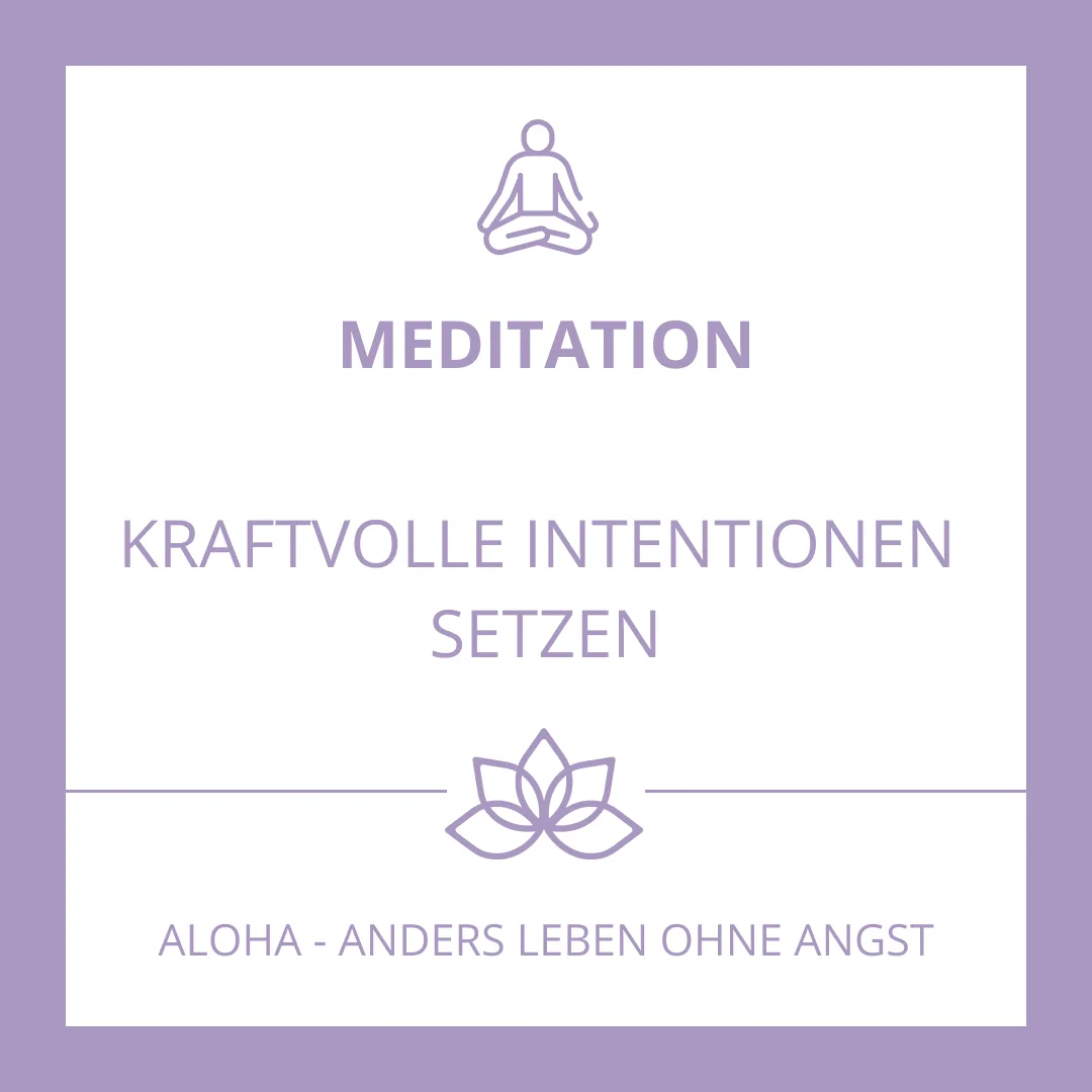 Meditationskarte mit Affirmation über kraftvolle Intentionen auf violettem Hintergrund