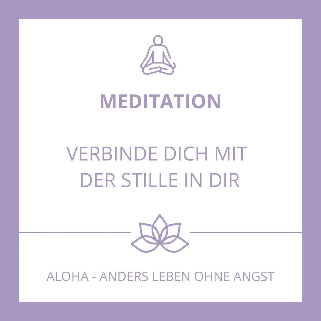 Meditationskarte über Verbindung mit Stille auf violettem Hintergrund
