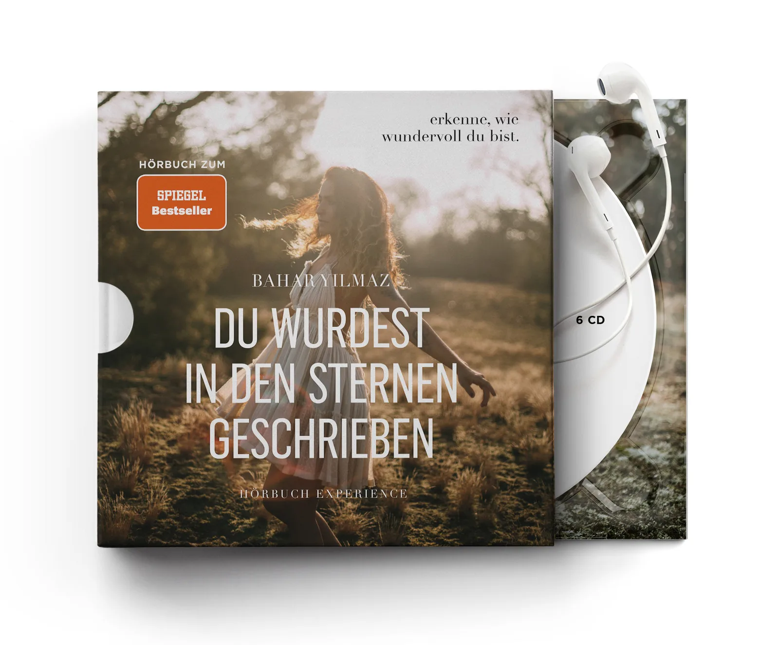 6er-CD-Pack-Verpackung des Hörbuchs Du wurdest in den Sternen geschrieben mit Kopfhörer