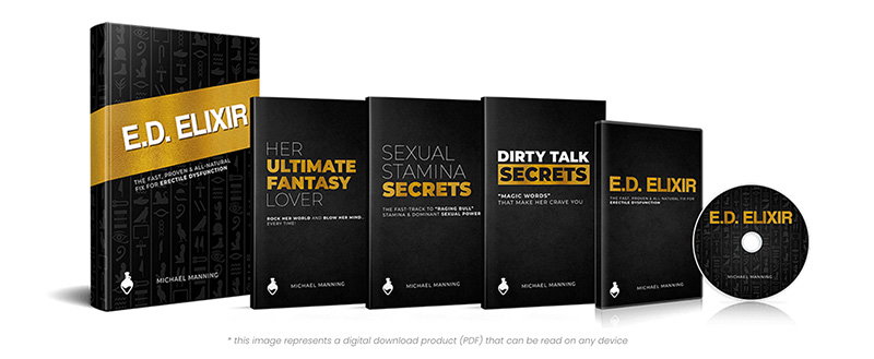 E.D. Elixir Bundle mit mehreren Büchern und DVD in schwarzer und goldener Verpackung