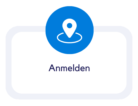 Infografik-Schritt 1 mit Standort-Icon und Text Anmelden