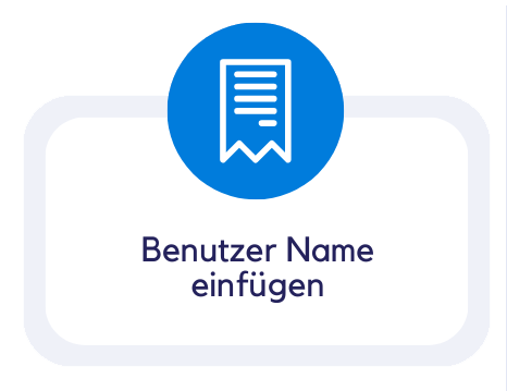 Infografik-Schritt 2 mit Dokument-Icon und Text Benutzername einfügen