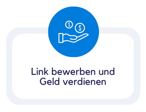 Infografik-Schritt 3 mit Hand-Geld-Icon und Text Link bewerben und Geld verdienen