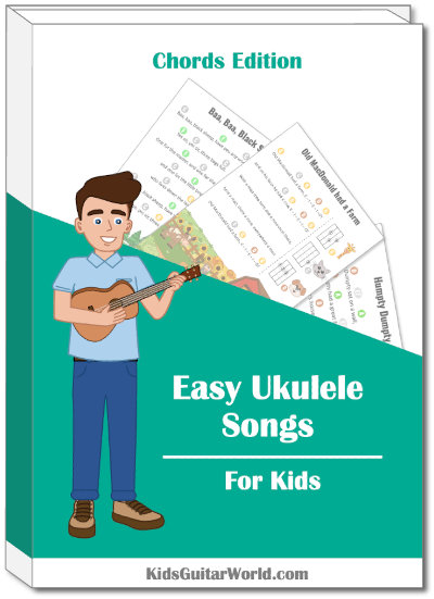 Easy Ukulele Songs Chords Edition E-Book Cover mit Junge und Ukulele