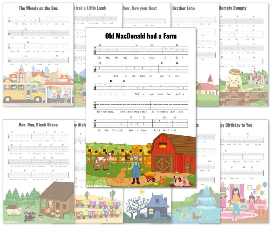 Galerie mit Ukulele-Tabulaturen und Tabs für Kinderlieder