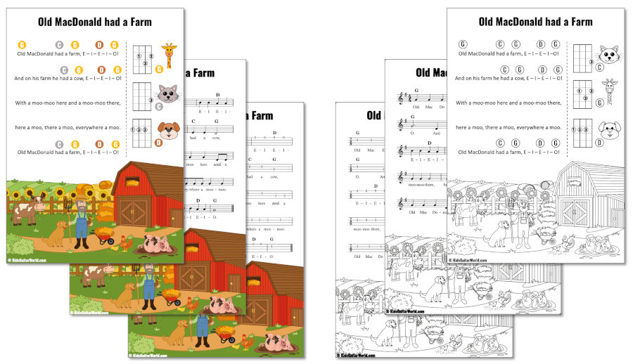 Old MacDonald had a Farm Ukulele-Übung mit Chords, Noten und Tabs