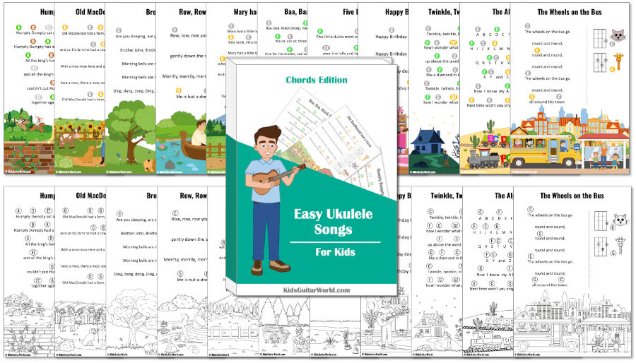 Übersicht Easy Ukulele Songs Chords Edition mit Liedbeispielen und Grifftabellen für Kinder