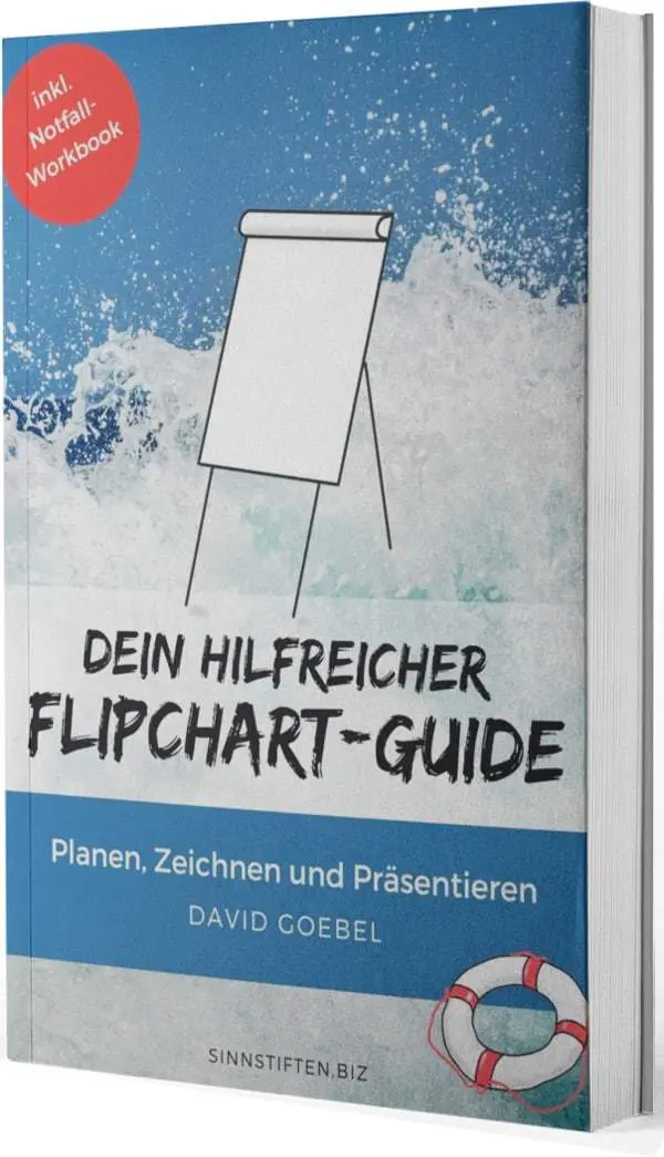 eBook-Cover Dein hilfreicher Flipchart-Guide von David Goebel mit Flipchart-Illustration und Rettungsring