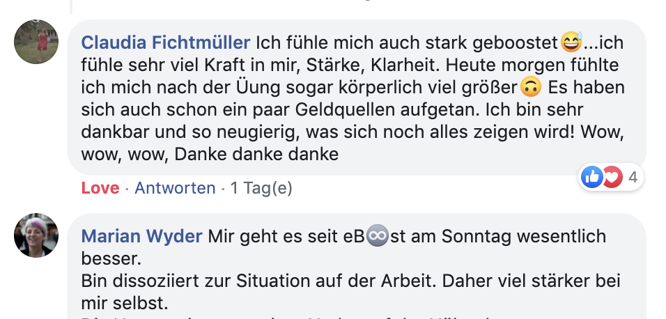 Facebook-Kundenstimme von Claudia Fichtmüller über Energie-Boost und Kraftsteigerung