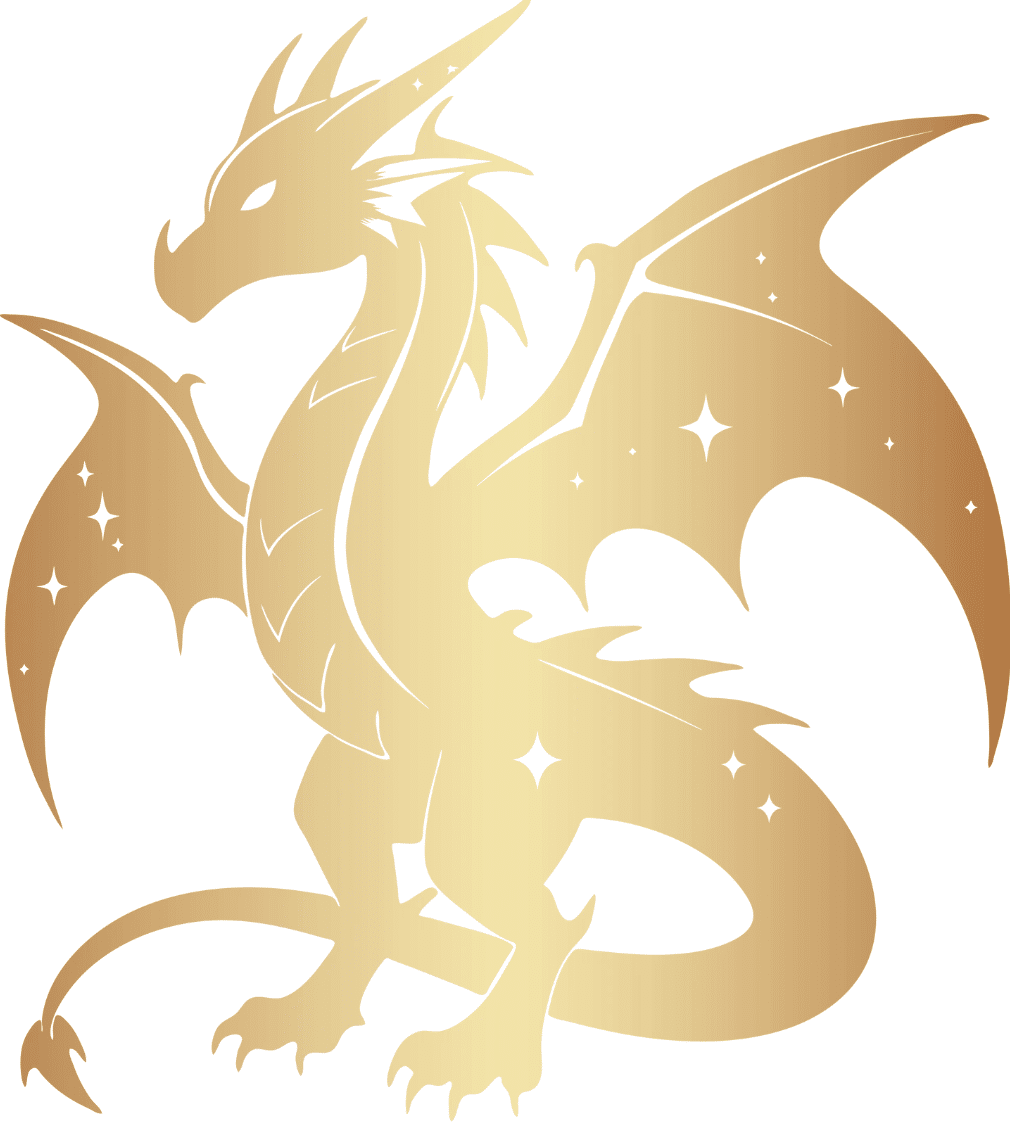 Egregoren – Webinar zur Gedankenbefreiung von Philipp Thurner 3 Goldener Drache mit Flügeln, Hörnern und Sternen-Dekoration