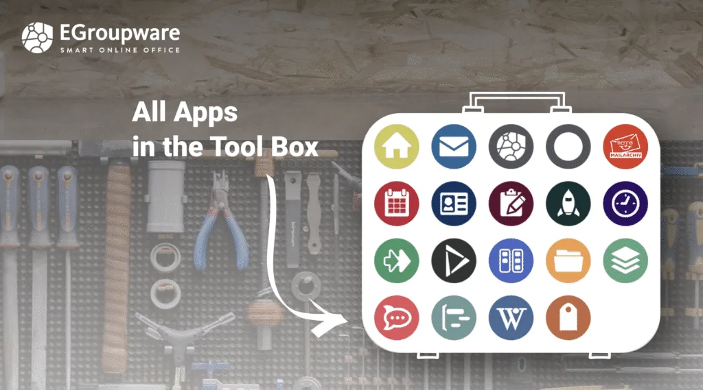 EGroupware News November 2025: Alle Apps in der Tool Box mit 24 Anwendungs-Icons
