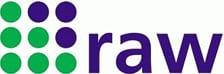 RAW Kundenlogo mit grünen und violetten Quadraten