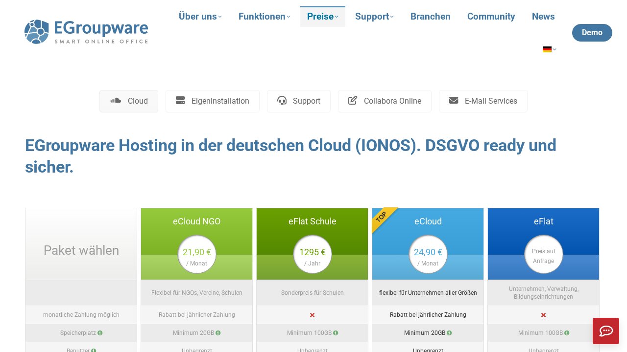 EGroupware eCloud Paket NGO – Ansicht der Verkaufsseite