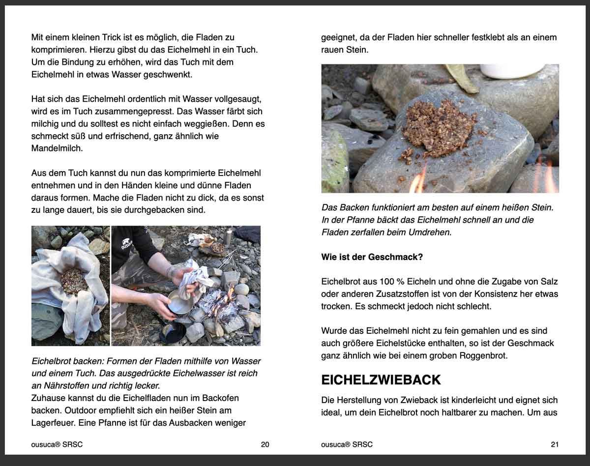 Eicheln essen – Traditionelle Verarbeitung und Rezepte 5 Buchseite mit Anleitung zur Eichelmehl-Herstellung und Eichelbrot-Rezept