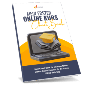 Mein erster Online Kurs Cheat Book Cover mit Laptop, Buch und Graduation Cap