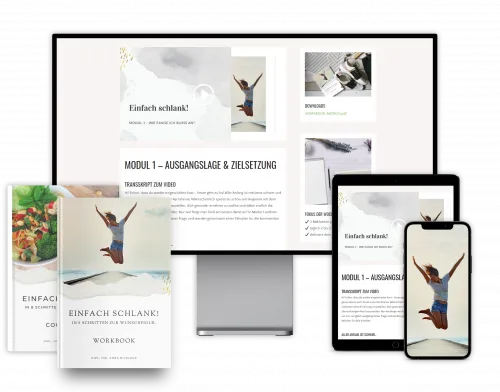 Einfach schlank! In 8 Schritten zur Wunschfigur – Produktmockup mit Kurs auf verschiedenen Geräten