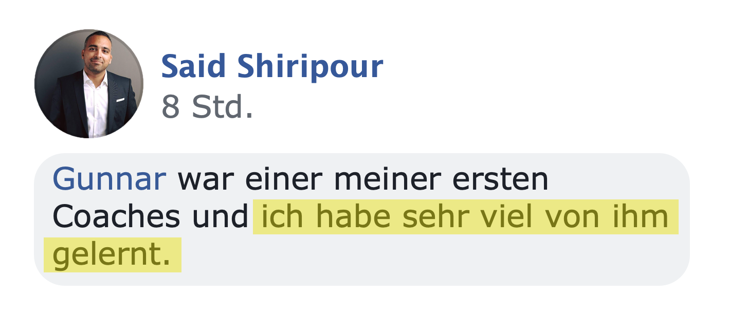 Kundenstimme von Said Shiripour, 8 Std., über Gunnar als Coach