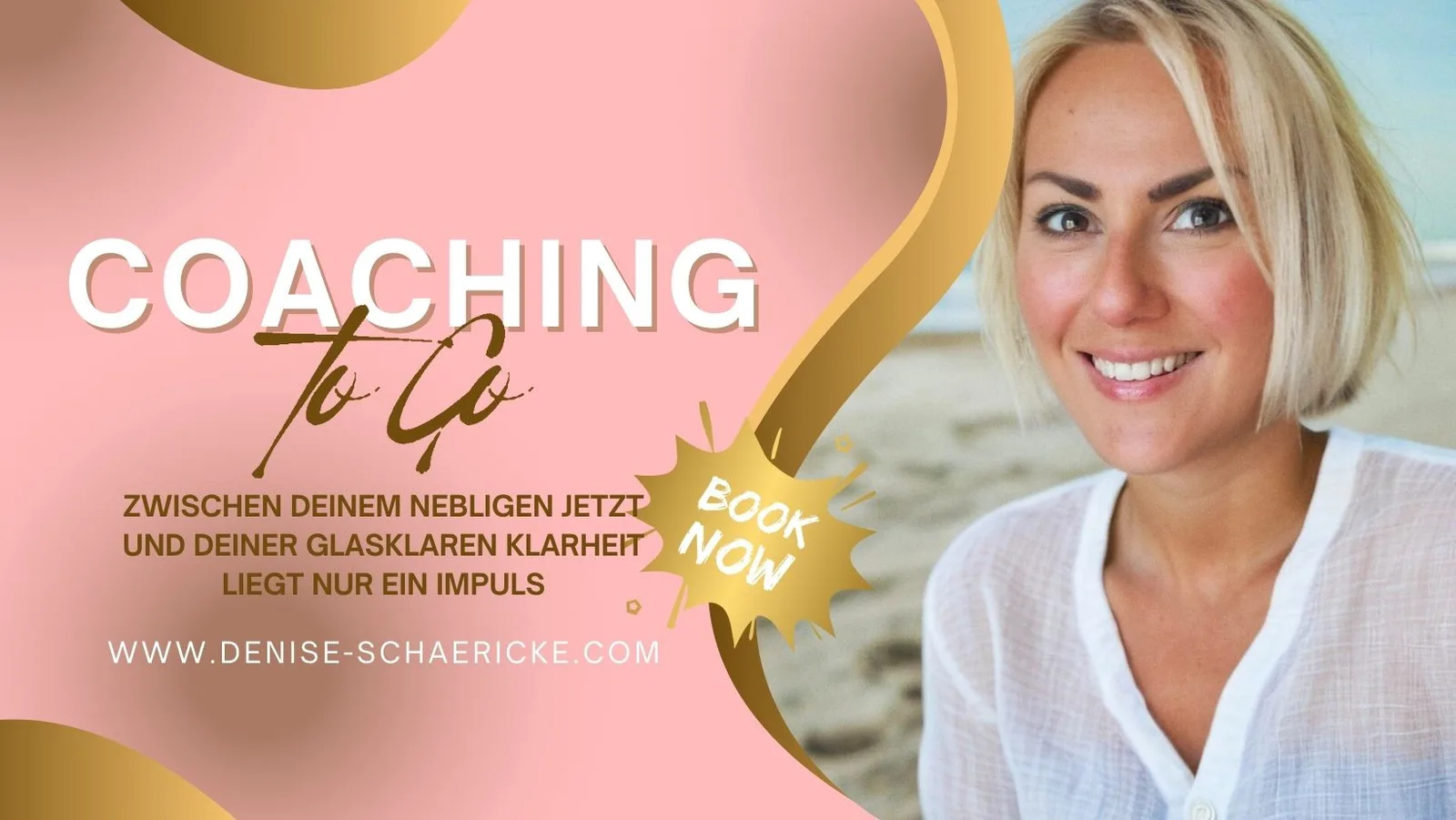 Denise Schäricke Coaching Angebot mit Book-Now Button auf rosa Hintergrund