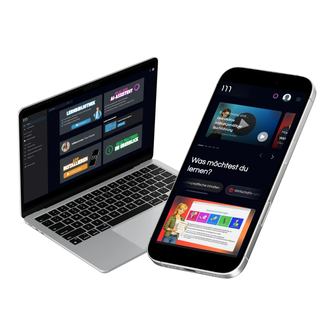 Elektroniker Energie- und Gebäudetechnik von Florian Honold 8 MyDigiAcademy auf Laptop und Smartphone, Lernplattform mit AI-Assistent und Lernbibliothek für digitale Ausbildung