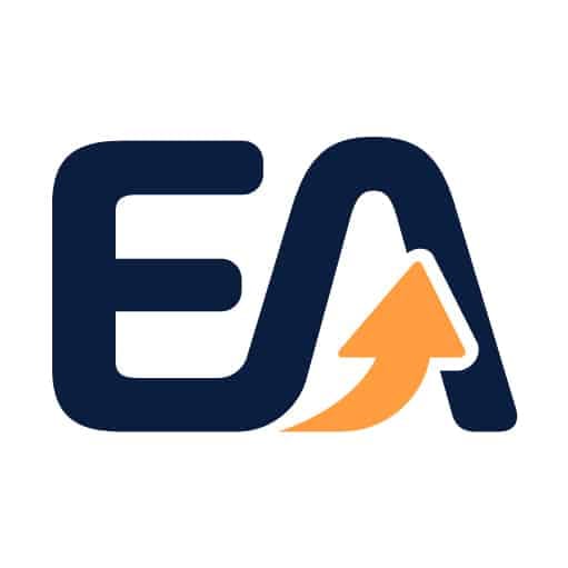ErfolgsAzubi Academy Logo in dunkelblau mit orangem Aufwärtspfeil Symbol