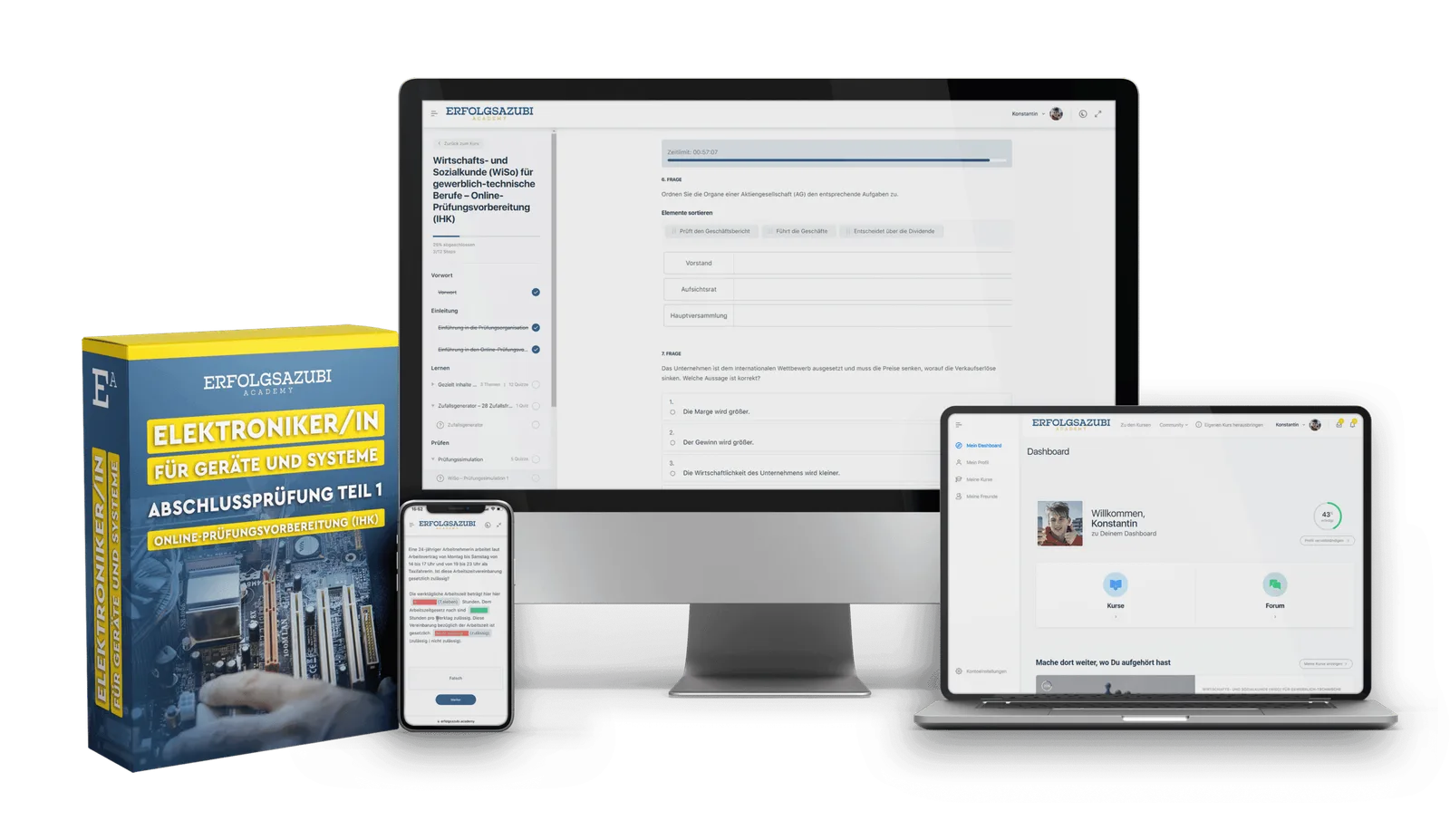 Elektroniker für Geräte und Systeme AP1 von Christoph Höller 1 ErfolgsAzubi Academy Onlinekurs-Plattform auf Desktop, Tablet und Smartphone mit Kursinhalten zu WiSo für gewerblich-technisc