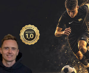 Fußballspieler in Sprintposition, Elite-Speed-System Produktmockup