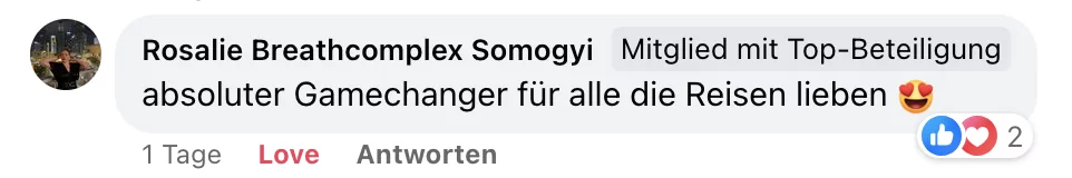 Facebook-Kommentar von Rosalie Breathcomplex über Gamechanger-Kurs