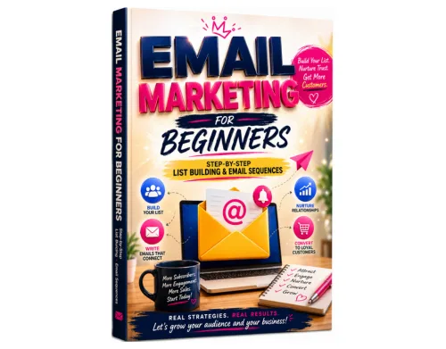 Email Marketing for Beginners E-Book Produktabbildung mit 3D-Effekten