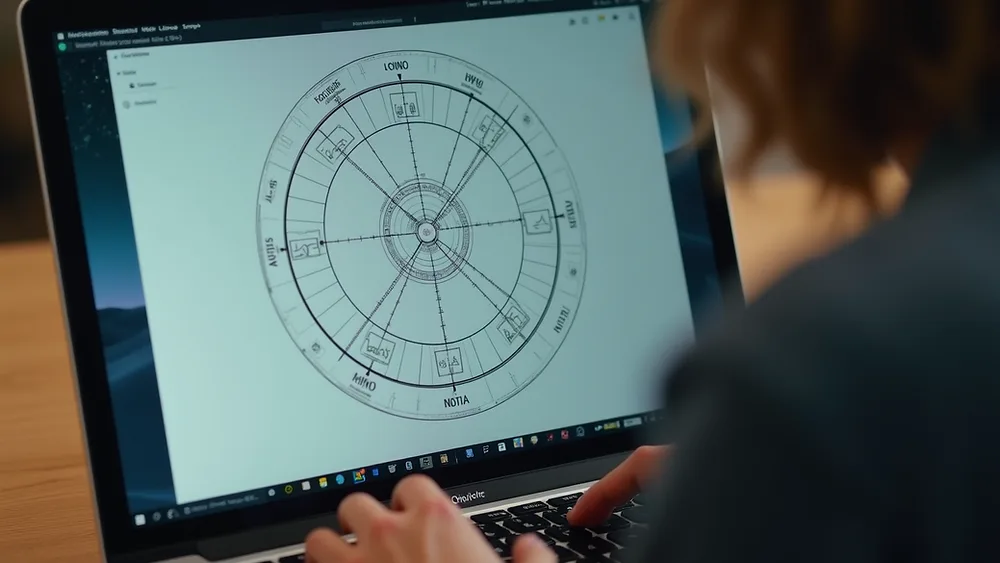 Frau schaut auf Laptop mit Human Design Chart – Brand Yourself Coaching