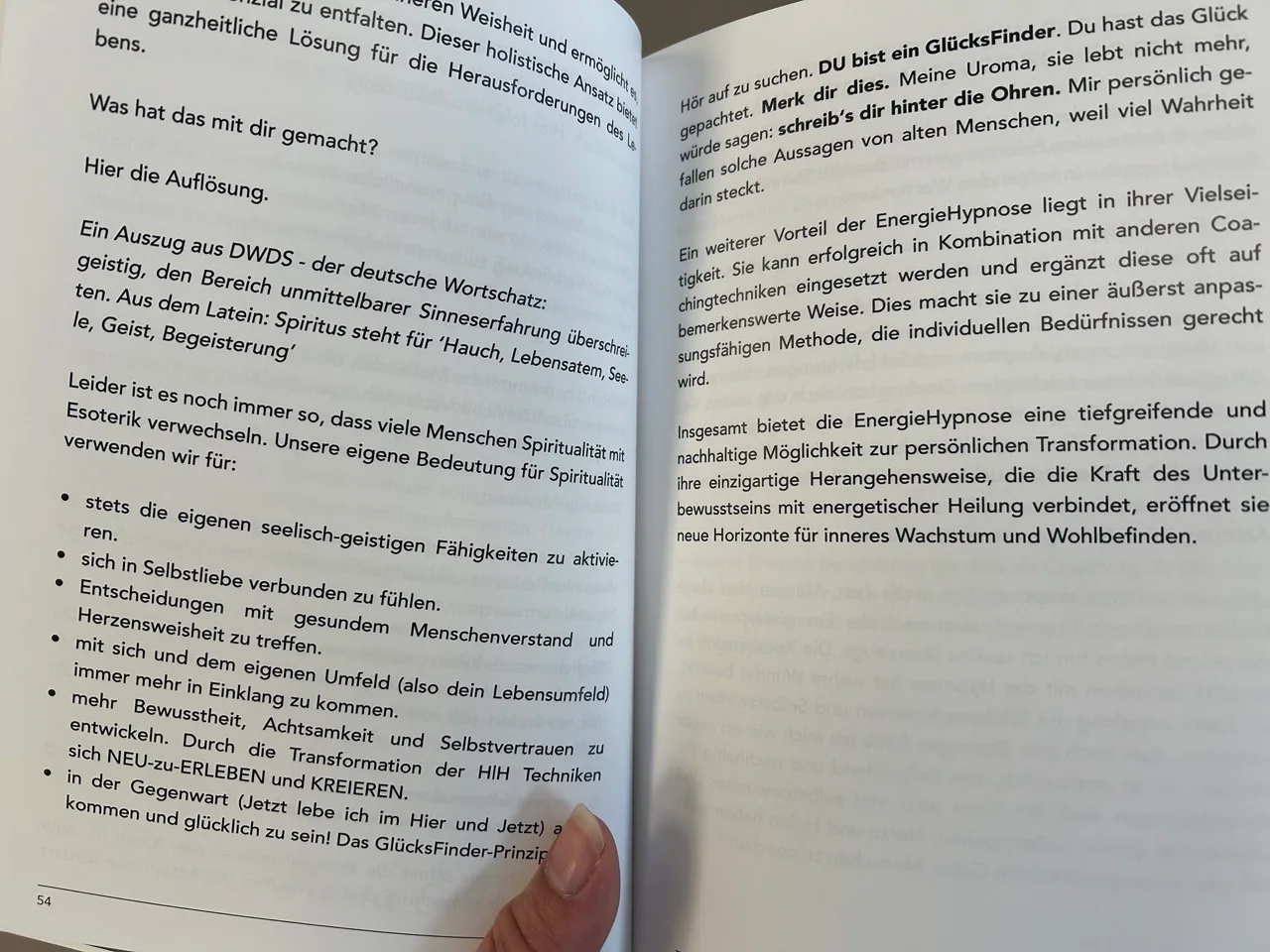 Buch-Innenseite Kapitel 3 mit Erklärtext zum GlücksFinder Prinzip und EnergieHypnose Methode