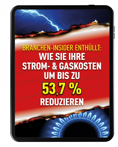 Smartphone-Mockup mit Energiekostenrabatt-Angebot und Blitzgrafik