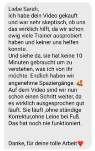 Nachricht über Lehrvideo-Kauf und positive Trainingsergebnisse trotz vorheriger Trainersessions