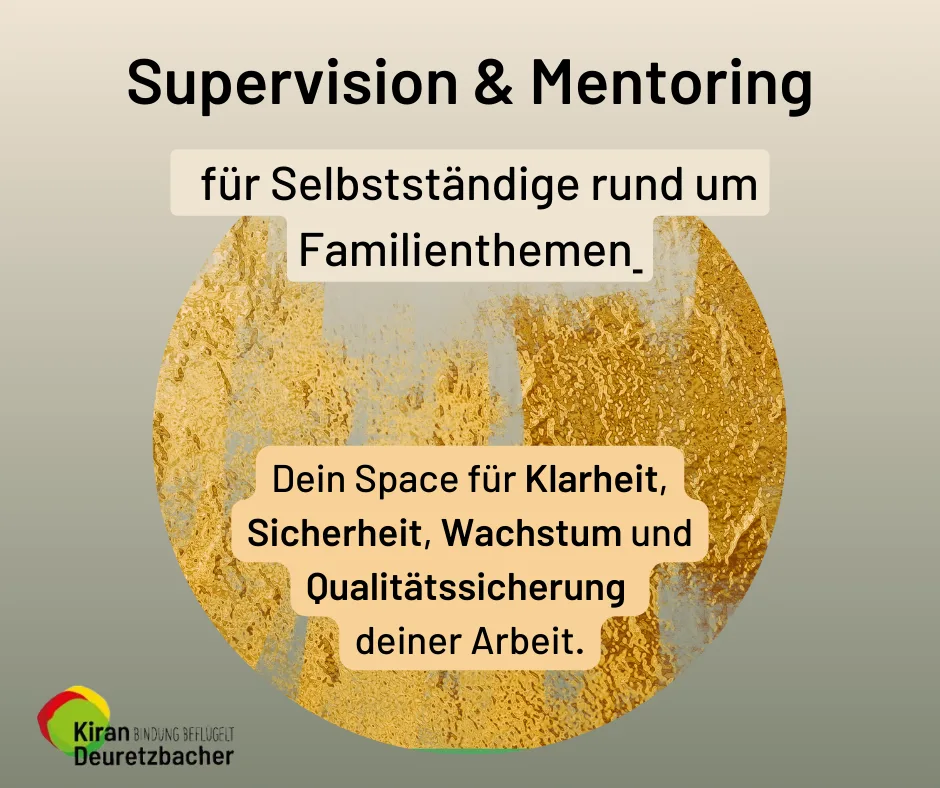 Supervision Mentoring Grafik mit goldenem Kreis auf Beige-Hintergrund und Kiran Logo