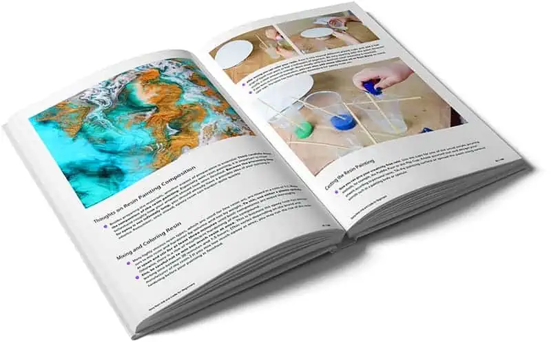 Epoxy Resin for Arts and Crafts – E-Book über Epoxidharz 4 Doppelseite aus eBook Kapitel 1 mit Kunstharz-Projekten und Anleitungsfotos