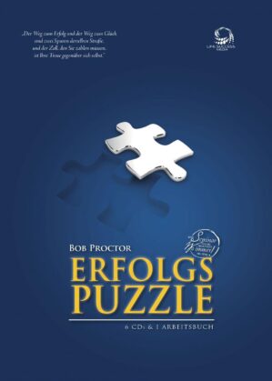 Erfolgspuzzle Cover von Bob Proctor, 6 CDs und 1 Arbeitsbuch, weißes Puzzleteil auf blauem Hintergrund