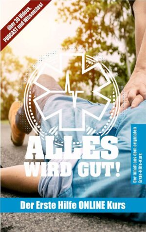Erste-Hilfe-Online-Kurs Cover mit Herzdruckmassage-Symbol und Podcast-Hinweis
