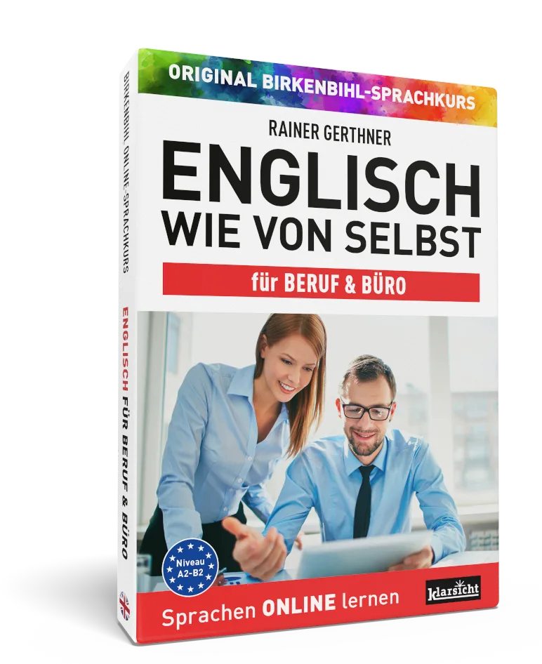 Englisch wie von selbst für Beruf & Büro, Rainer Gerthner, Online-Sprachkurs Cover mit zwei Büromitarbeitern